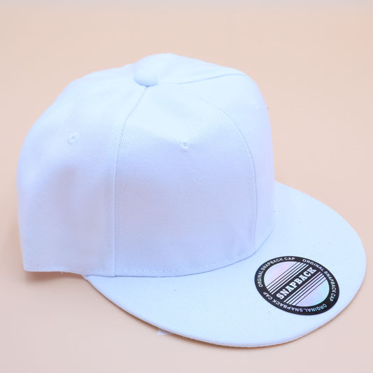 White Snapback Flat Bill Ball Cap