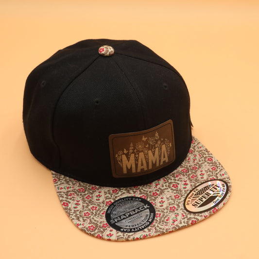 Designer "Mama" Flat Bill Ball Cap - Red and Tan Patterns
