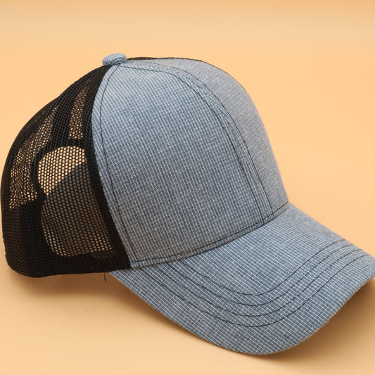 Blue Hatch Pattern Mesh Trucker Hat