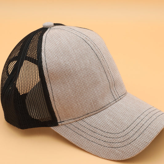Tan Hatch Pattern Mesh Trucker Hat